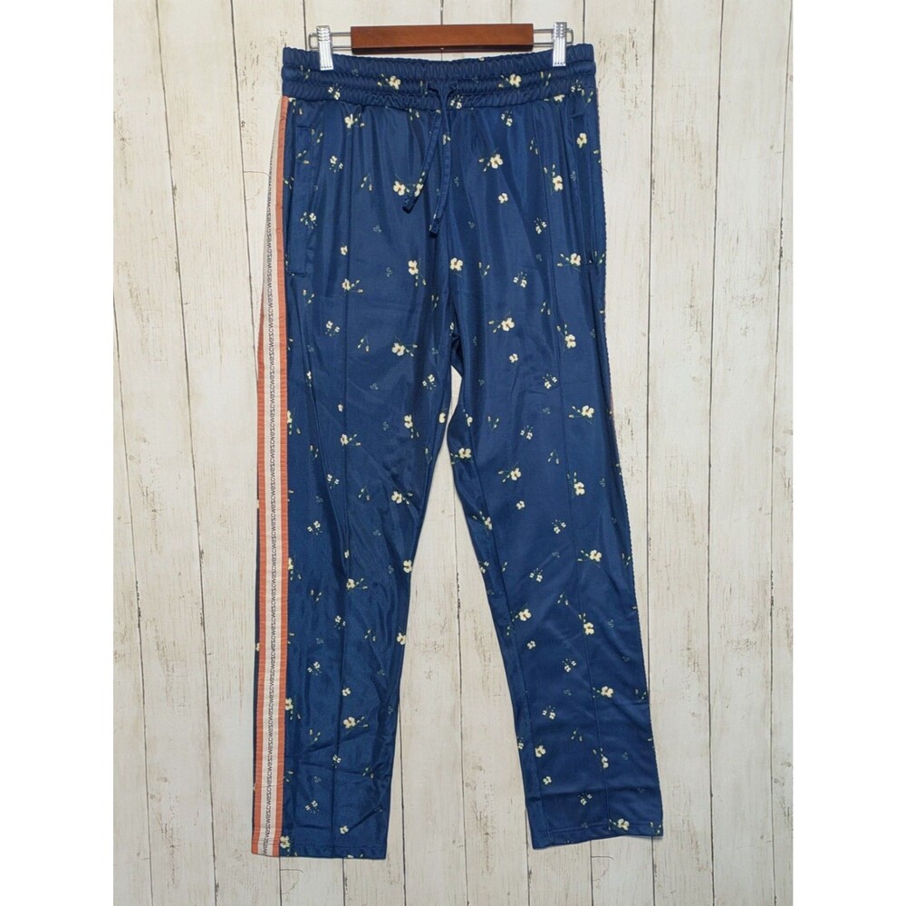 WESC Floral Track Pants Blue Side Stripe Womens XL Joggers Athleisure Y2K Sporty